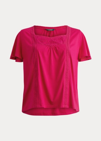 Tops Ralph Lauren Mujer Fucsia Claro - Jersey Flutter-Sleeve - QTMHX4056